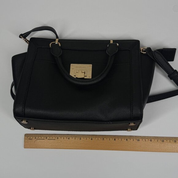 Michael Kors Tina Satchel Black Leather Gold Hardware Medium Bag - Picture 11 of 13